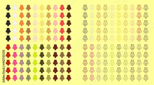 Set of penis icons in different colors with fill and outlines and only with outline