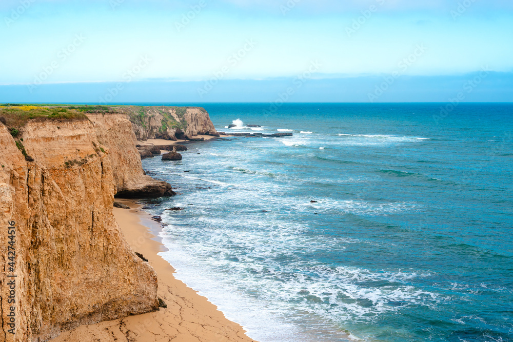 Spectacular panoramic landscape of the west coast of California with views of the Pacific Ocean and the cliffs . Coast along the Pacific Coast Highway