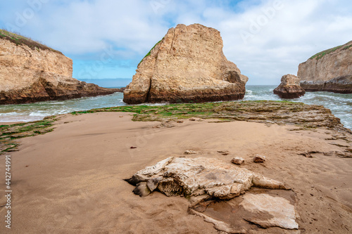 Wonderful landscape on the California coast of Shark Fin Bay, California. Photos from the beach with a focus on the rocks