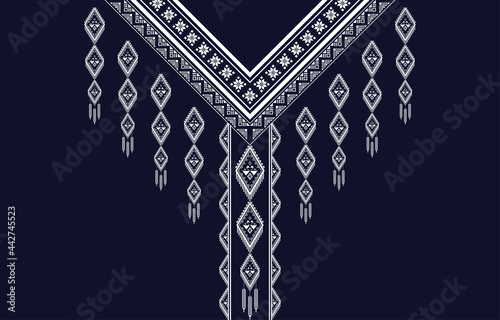 Ethnic design for neckline design,Geometric Ethnic oriental pattern traditional .Floral necklace embroidery design for fashion women. Neckline design for textile print.