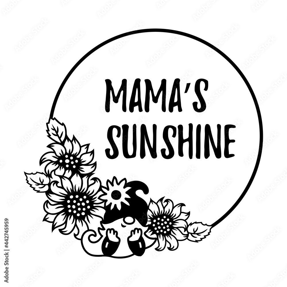 Frame with gnome, sunflowers or daisy flowers on white background. Place for text. Vector illustration. Frame with gnome, sunflowers or daisy flowers on white background. Place for text. Vector illustration.
