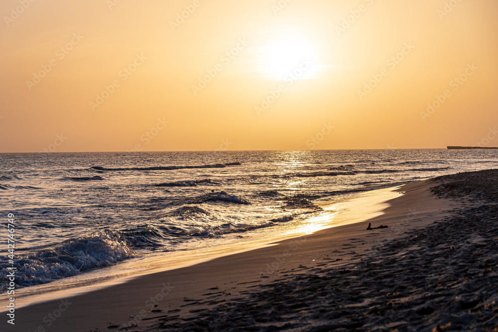 sunset on son bou  beach in menorca, spain