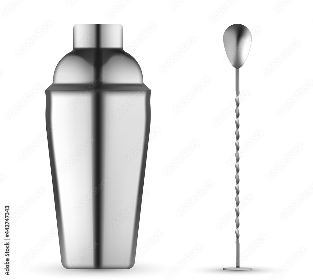 Types of cocktail shakers. Bartending equipment realistic mockup