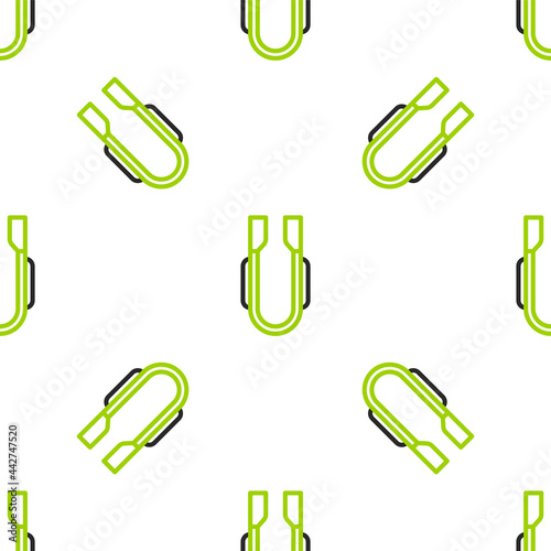 Line Meat tongs icon isolated seamless pattern on white background. BBQ tongs sign. Barbecue and grill tool. Vector