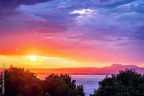 sunset over the sea in palma de mallorca  spain