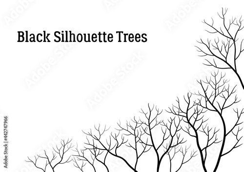 Landscape, Trees Black Contours Isolated on White Background. Vector