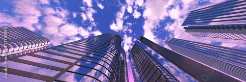 Beautiful skyscrapers high-rise buildings  3D rendering