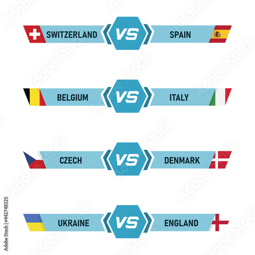 Football versus illustration. Swez vs. Spain. Belgium vs Italy. Czech vs Denmark. Ukraine vs. England. Vector in flat design