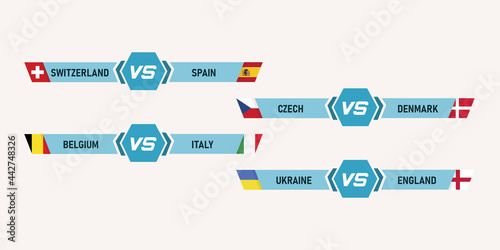 Football versus illustration. Swez vs. Spain. Belgium vs Italy. Czech vs Denmark. Ukraine vs. England. Vector in flat design