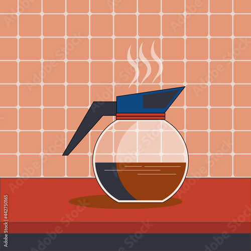 Coffee pot on the table vector illustration, flat art