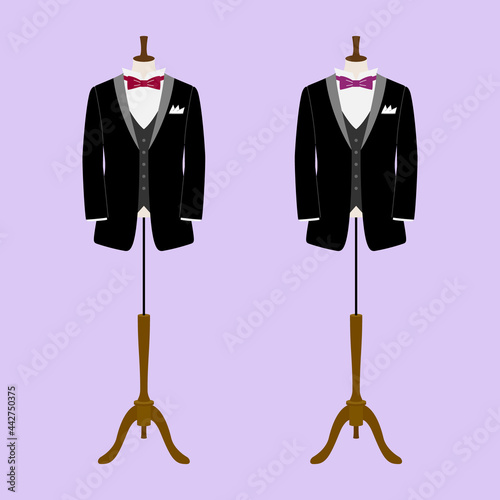 Vector illustration of two mannequins wearing a tuxedo (same-sex marriage, LGBT)