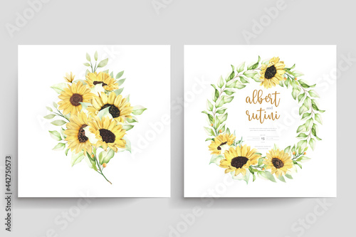 hand drawn watercolor sunflower wedding card set