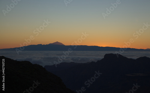 Gran Canaria, landscape of the central part of the island, Las Cumbres, ie The Summits, short hike between rock Formation 
Chimirique and iconic Roque Nublo, evening light
