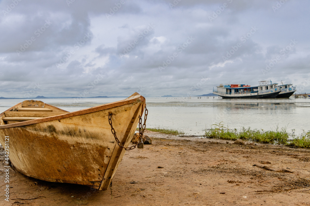 Abandoned wooden boat on the São Francisco River Bahia Brazil Abandoned wooden boat on the São Francisco River Bahia Brazil