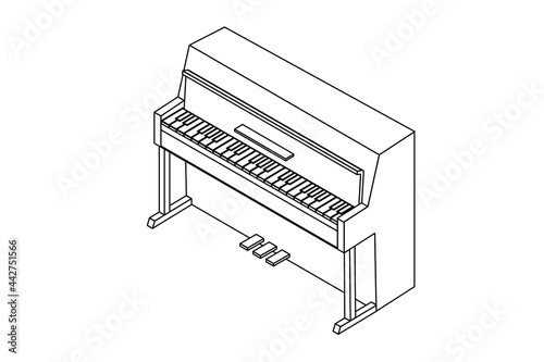 piano keys vector illustration. Outline black and white illustration with black lines.
