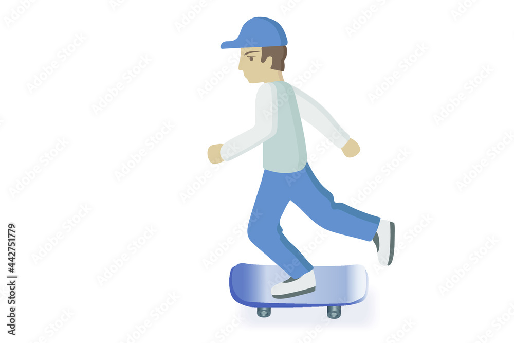 Obraz premium Boy on a skate. Kid with skate illustration. Vector skater boy illustration isolated on white background.