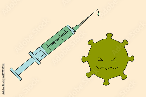 Mandatory vaccination. Vaccine. Syringe. Medical instrument. Virus. Pandemic. Epidemic. Disease. Coronavirus. Covid-19. Doodle. Hand-drawn illustration.