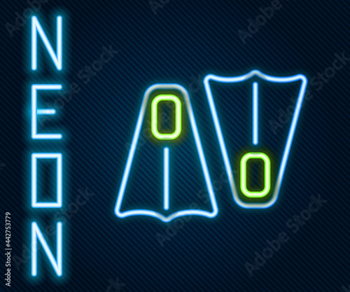 Glowing neon line Rubber flippers for swimming icon isolated on black background. Diving equipment. Extreme sport. Sport equipment. Colorful outline concept. Vector