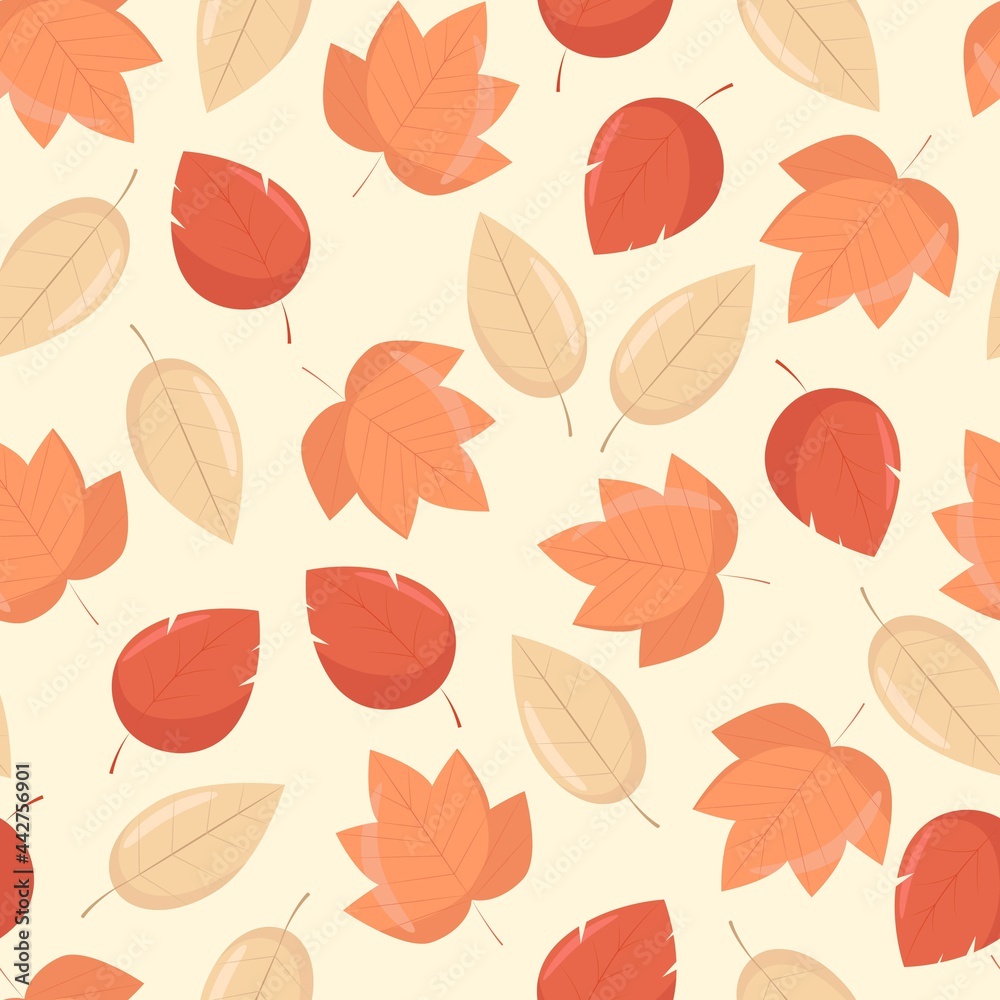 Yellow and orange autumn leaves seamless pattern, vector background in flat style. Yellow and orange autumn leaves seamless pattern, vector background in flat style.