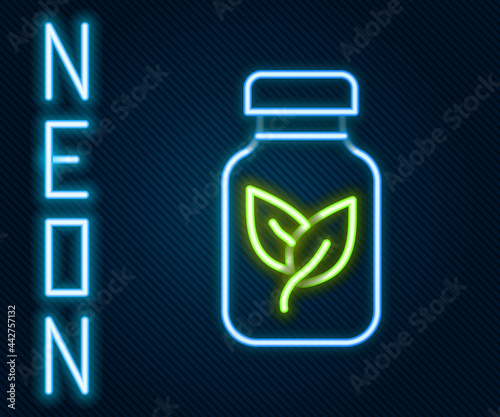 Glowing neon line Fertilizer bottle icon isolated on black background. Colorful outline concept. Vector