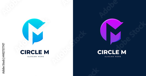 Letter M logo design template with circle shape style for personal or company