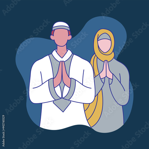 A couple of Muslims with a welcoming pose