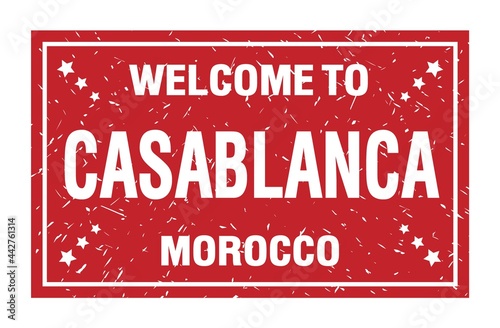 WELCOME TO CASABLANCA - MOROCCO, words written on red rectangle stamp