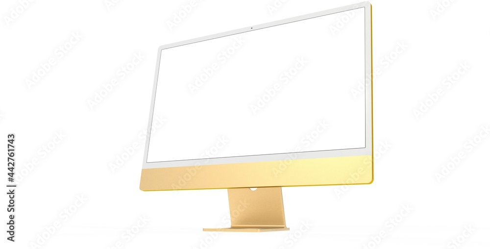 yellow Workspace blank screen desktop computer, Mockup computer gold yellow Workspace blank screen desktop computer, Mockup computer gold