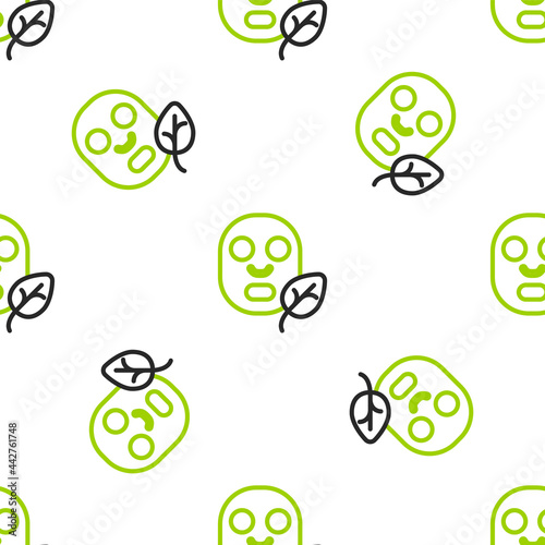 Line Facial cosmetic mask icon isolated seamless pattern on white background. Cosmetology, medicine and health care. Vector