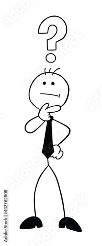 Stickman businessman character confused, vector cartoon illustration