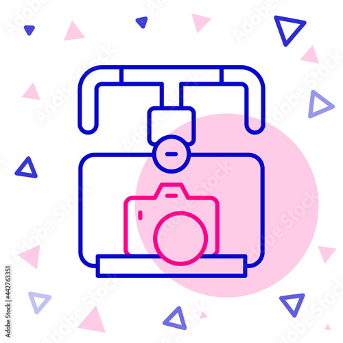 Line Gimbal stabilizer with DSLR camera icon isolated on white background. Colorful outline concept. Vector