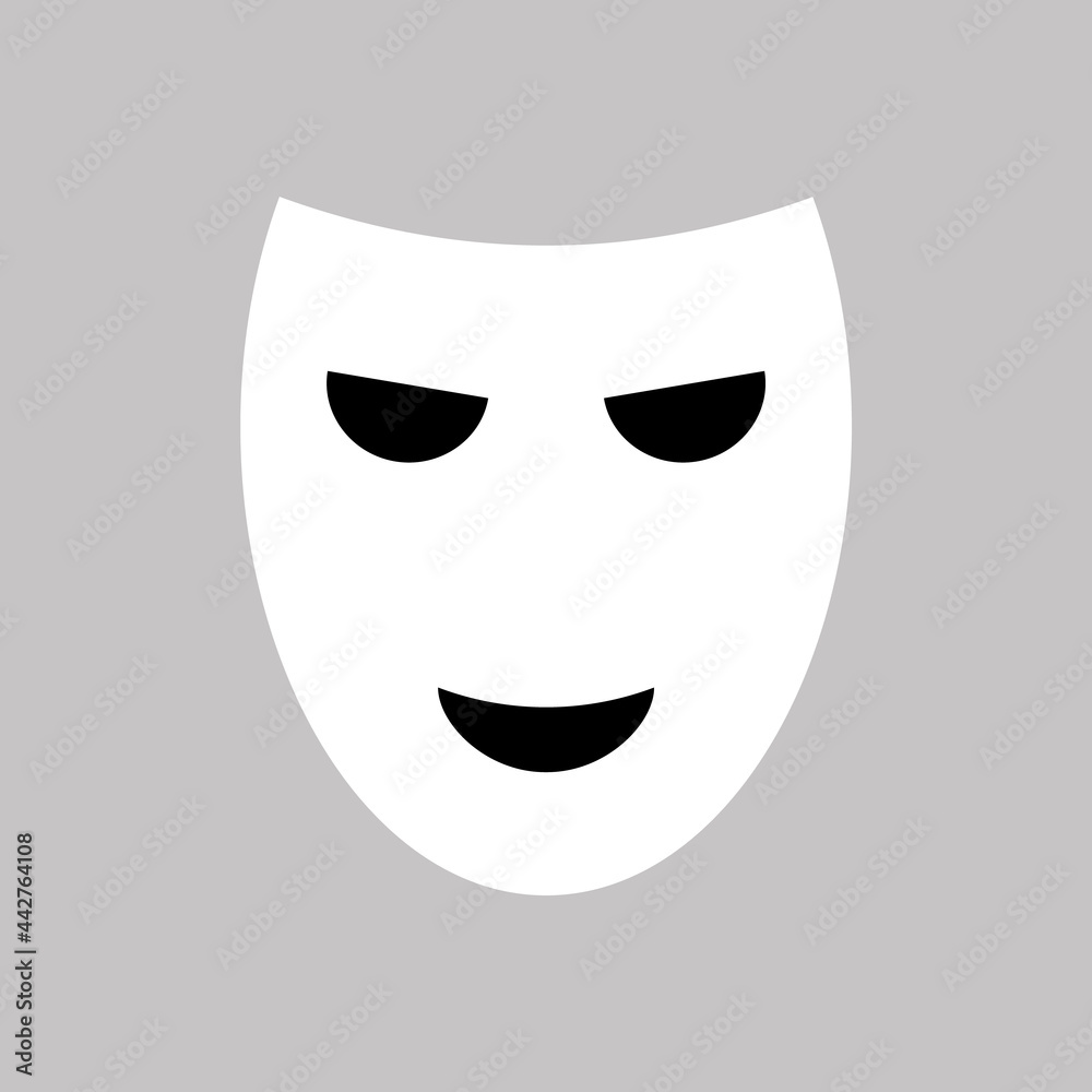 Theatrical mask icon isolated. Masquerade smiling vector silhouette. Comedy symbol for logo Theatrical mask icon isolated. Masquerade smiling vector silhouette. Comedy symbol for logo