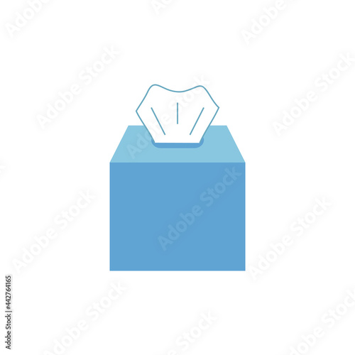 Paper napkins in tissue container isolated on white background. Doilies in blue box in cartoon style. Dry wipe dispenser. Vector illustration