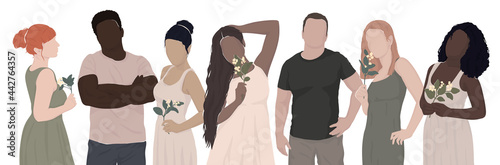 set of drawn diverse people. women and men from different ethnic groups. vector modern flat illustrations. isolated in layers. for postcard, poster, banner, magazine or book cover.