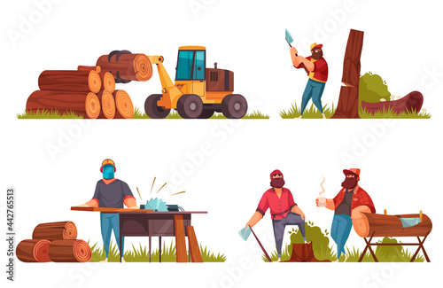 Lumberjack Work Cartoon Compositions