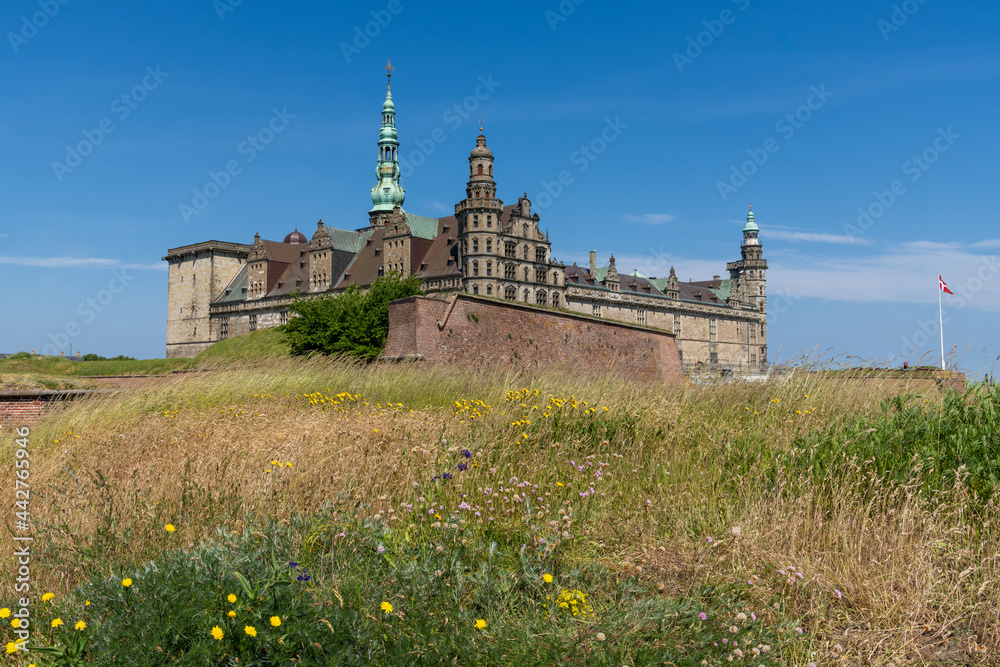 view of the Kronborg Castle on the Baltic Sea coast in Helsingor