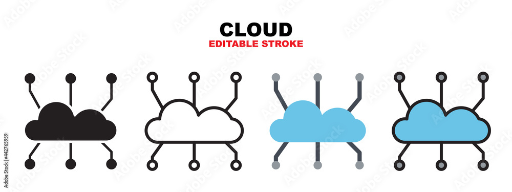 Cloud digital icon set with different styles. Icons designed in filled ...