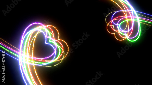 Colorful heart LGBT Pride Month symbol abstract  line blazing neon glowing on black background 