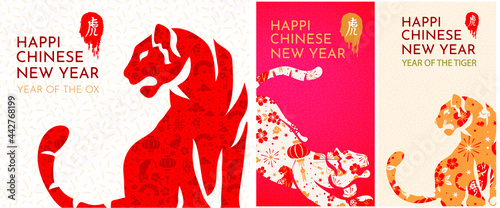 Design template for poster, banner, social media post. set of design design for instagram stories, Happy chinese new year, zodiac sign, year of the tiger