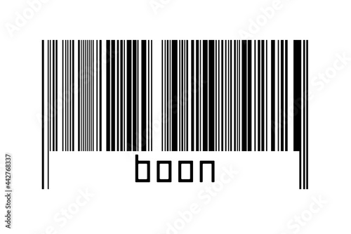 Barcode on white background with inscription boon below