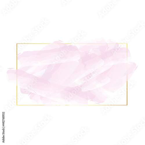 pink watercolor banner with gold frame isolated on white background 