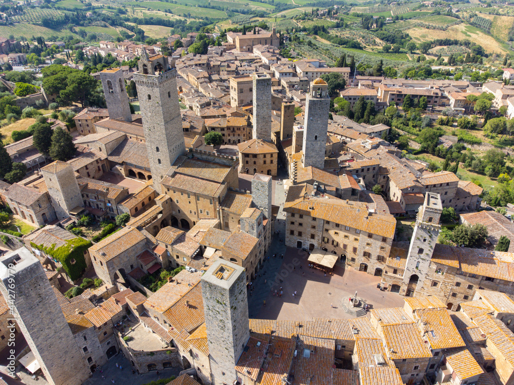 aerial view of the towers of San Gimignano in Tuscany Italy