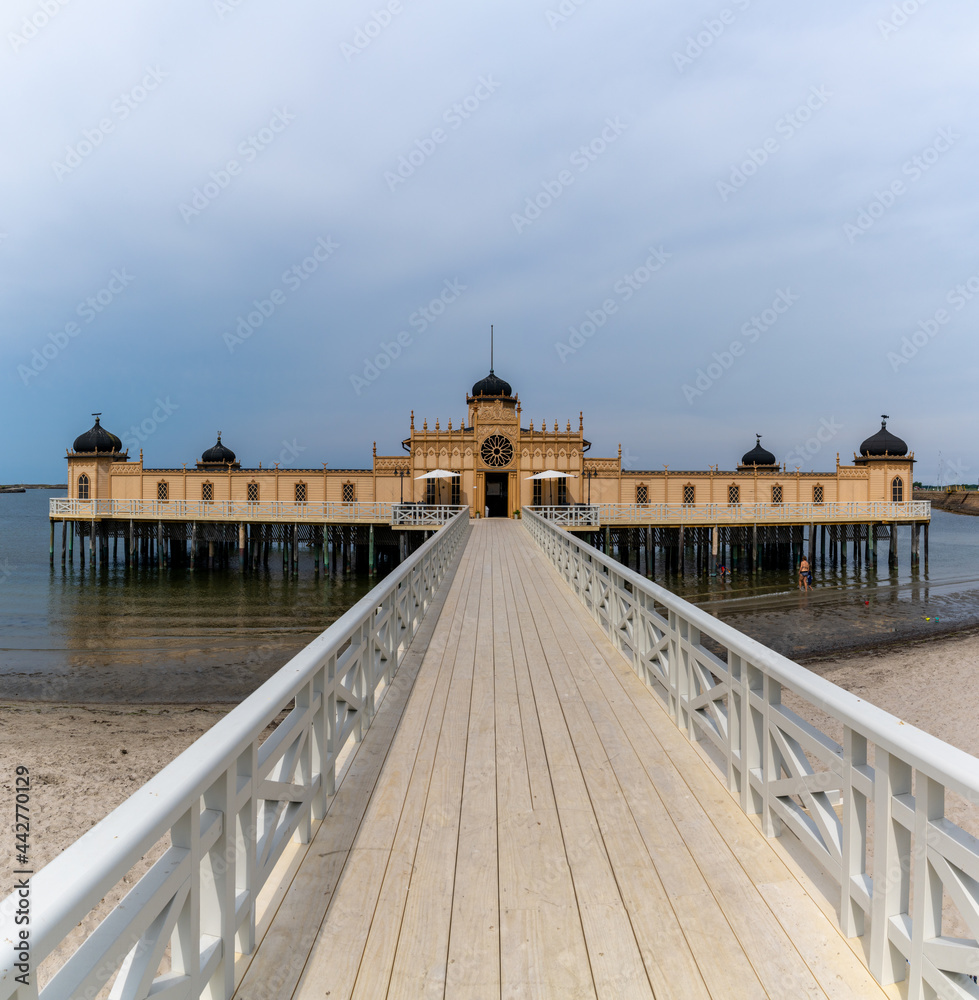 view of the historic bath house in Varberg