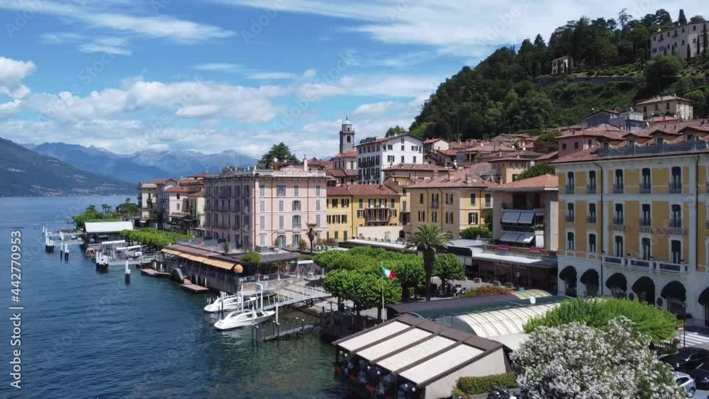 Aerial landscape from the drone on a sunny day of Como lake in Bellagio, north Italy, Lombardy Aerial landscape from the drone on a sunny day of Como lake in Bellagio, north Italy, Lombardy