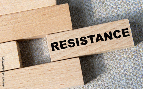 RESISTANCE - word on a wooden bar on a gray background photo