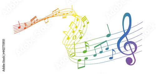 rainbow vector sheet music - musical notes melody on white background	