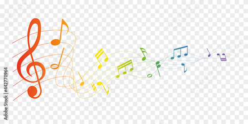 rainbow vector sheet music - musical notes melody on transparent background	