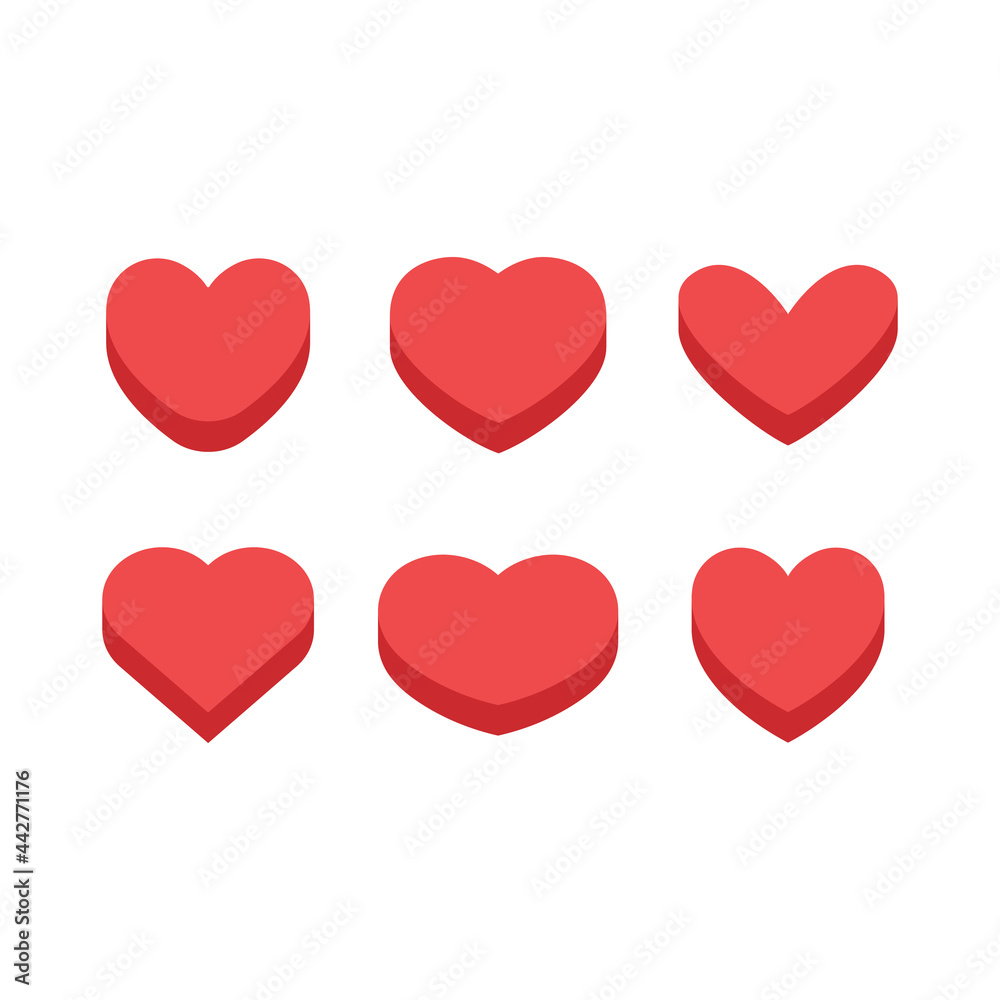 Heart icons. Isometric flat design 3d style. Love and romance symbol set.