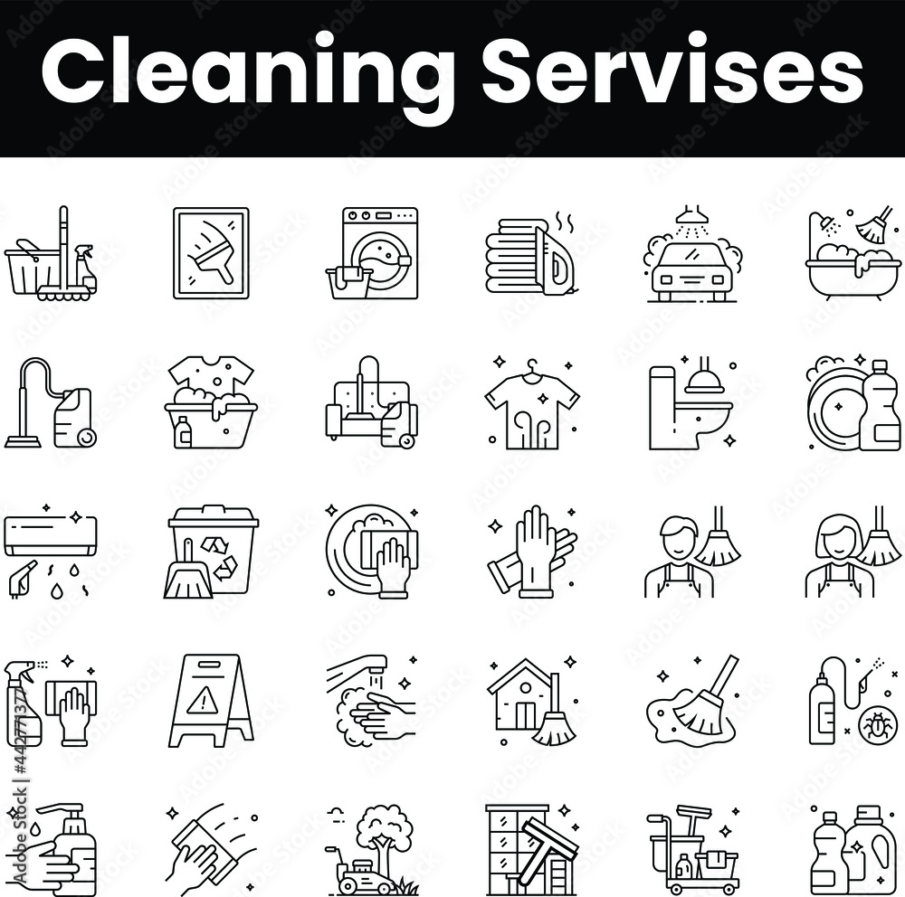 Cleaning services vector icon set