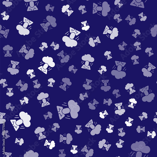 White Depression and frustration icon isolated seamless pattern on blue background. Man in depressive state of mind. Mental health problems. Vector